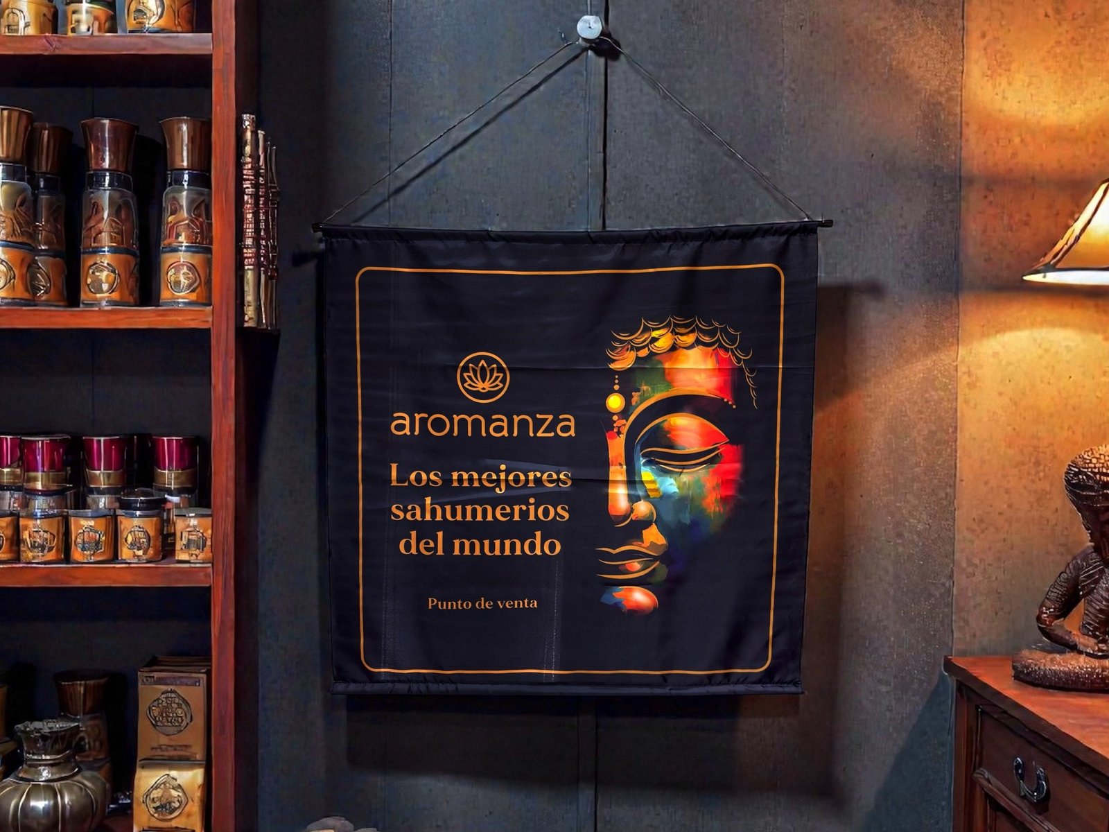 BANDERA PUBLICITARIA AROMANZA 80 CM X 80 CM