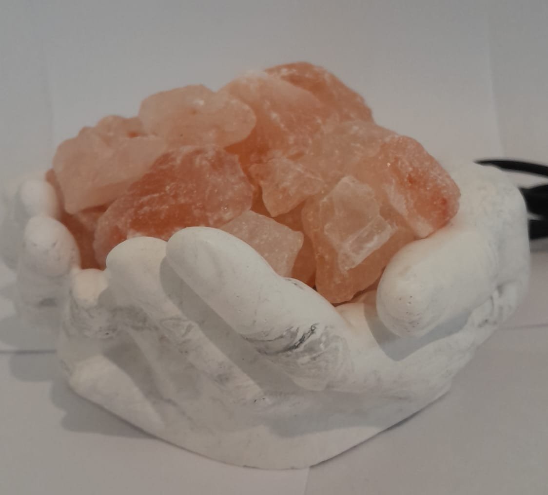 LAMPARA DE SAL MANO YESO CRUDO