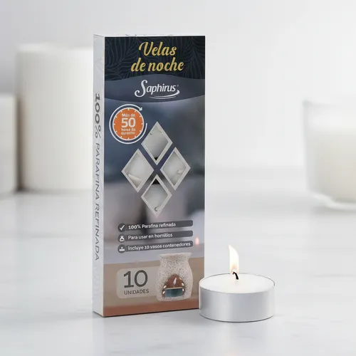 VELAS DE NOCHE SAPHIRUS X 10